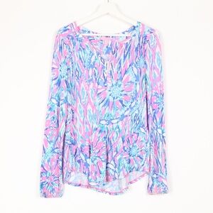 Lilly Pulitzer Pink Blue Floral-Print Long Sleeve Tee